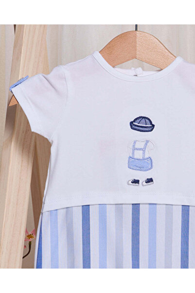 REDTAG Baby Blue Knit And Woven Romper