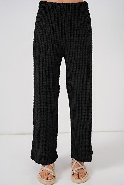 Hiccup Bdart Textured V-Neck Long Sleeve Blouse & Flare Pants Set