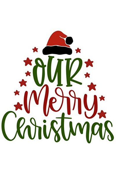 OEM Autocolant „Crăciun fericit” — pălărie de Moș Crăciun, stele, roșu și ver...