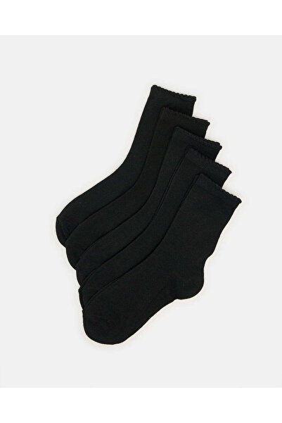 REDTAG جوارب سوداء طويلة للفتيات الكبيرات مع حافة مزخرفة (5 أزواج)