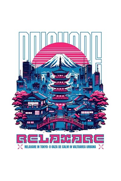 OEM Autocolant Pop Art Japonia cu margini albe, relaxare pe Muntele Fuji Toky...