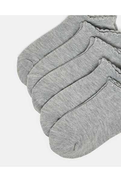REDTAG Girls Grey Low Ankle Socks With Scallop Edge Welt (5 Pairs)