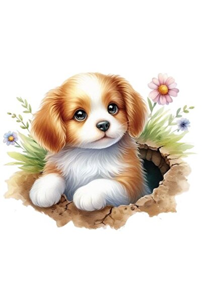 OEM Αυτοκόλλητο με κουτάβι που βγαίνει από τρύπα, λευκό περίγραμμα, βινύλιο P...