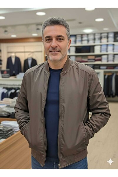 güncüoğlu Dad's Seasonal Coat with Ribbed Collar on the Neck and Ribbed Detail on the Lower Part