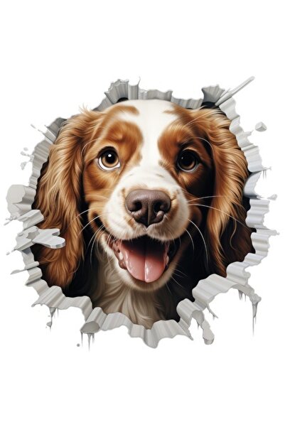 OEM Стикер – Куче, което подава глава през счупена стена, игриво, с изплезен ...