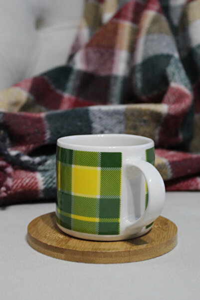 Inspire Ceramic Green Plaid Printed Mug Cup