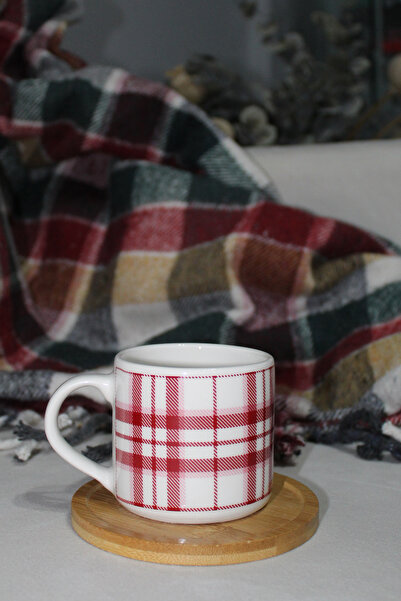 Inspire Ceramic Red Plaid Printed Cup Mug
