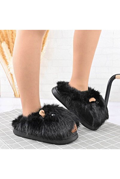 Tmall Women's Slippers, Fluffy with Capybara, Furry, TM1PD1053, Black