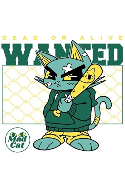 OEM Autocolant „Dead Or Alive Wanted” – Pisică, luptă, bordură albă, vinil PV...