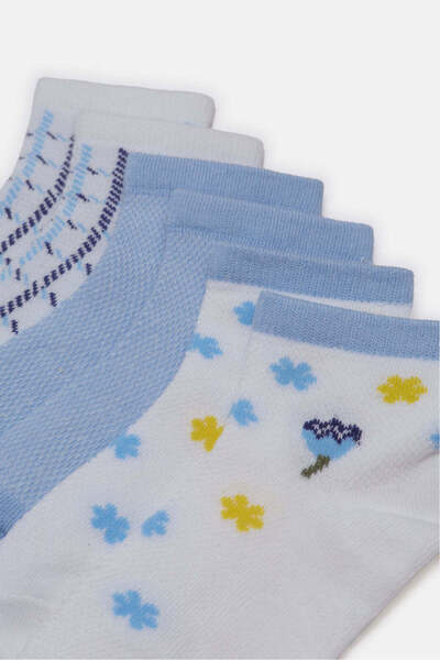 REDTAG Girls White And Blue Ankle Socks Set (Pack Of 3)