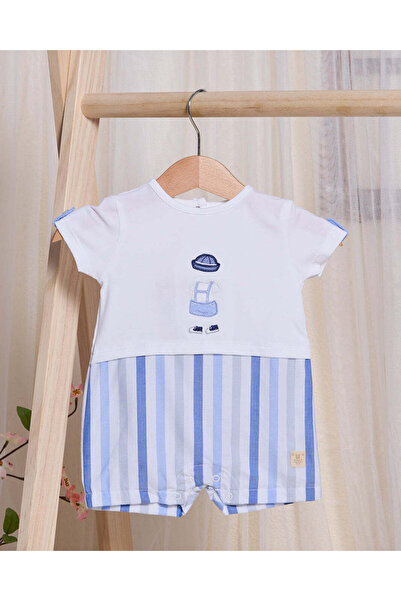 REDTAG Baby Blue Knit And Woven Romper