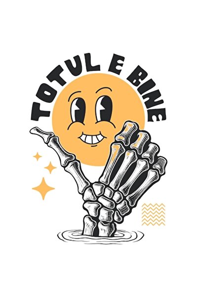 OEM Autocolant cu față zâmbitoare „Totul este bine” – Design mână/schelet fer...