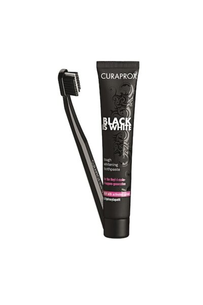 Curaprox Black is White Activated Charcoal Whitening Toothpaste with Black Toothbrush, 90 ml