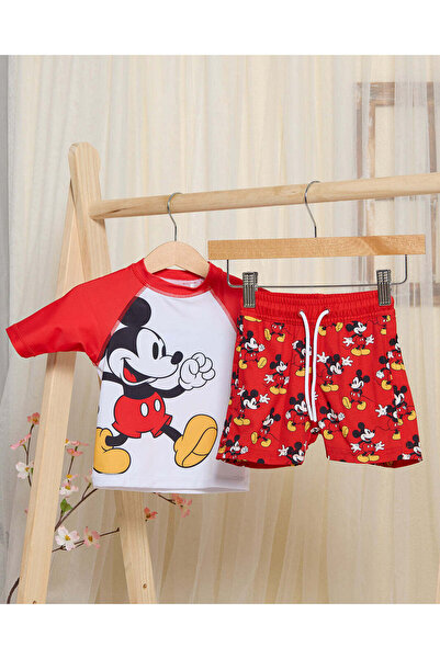 REDTAG Infant Boys Red Printed Swim Set (2 Piece)