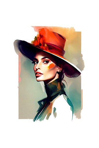 OEM Autocolant portret fată pictat, pălărie roșie, guler înalt, blondă, vinil...