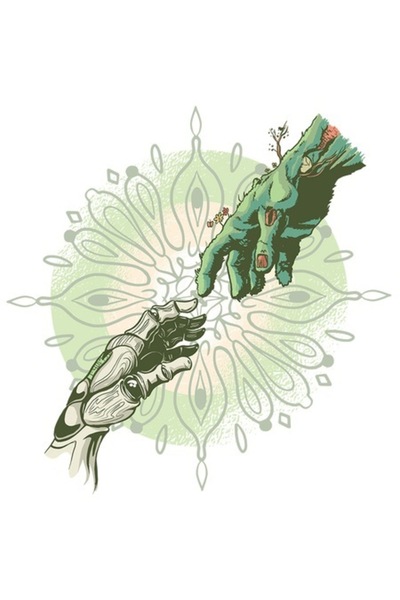 OEM Αυτοκόλλητο Δύο χέρια τέρατος, σχεδόν αγκαλιά, πράσινο, λευκό περίγραμμα,...