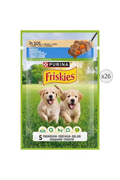Friskies PURINA Junior Hrană umedă pentru câini cu pui și morcovi în sos, 26 ...