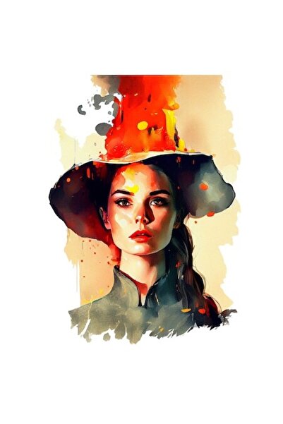 OEM Autocolant - Portret de fată cu pălărie albastră, ținută verde, multicolo...