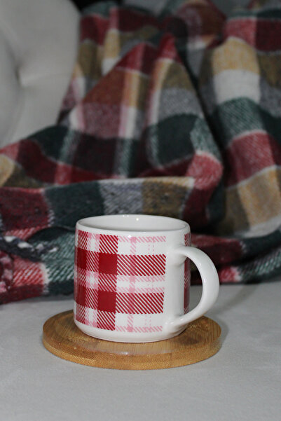 Inspire Ceramic Red Plaid Printed Mug Cup