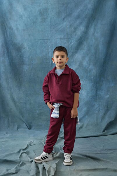 Tics Polo Neck Sweat Suit - Burgundy