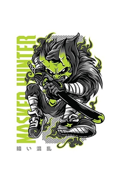 OEM Autocolant mască ninja, stil chinezesc, verde neon „Vânător mascat asasin...