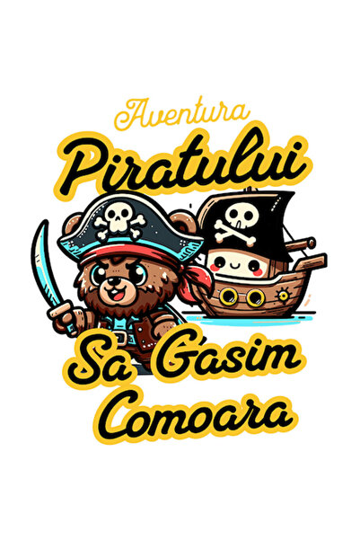 OEM Autocolant pirat urs cu craniu, sabie și corabie, „Comoara aventurii pira...