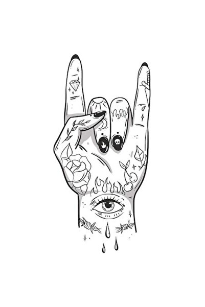 OEM Autocolant - Mână feminină tatuată arătând semnul unei pietre, multicolor...