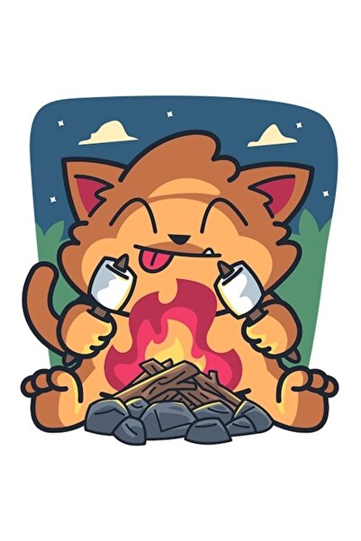 OEM Αυτοκόλλητο με γάτα, φωτιά, marshmallows, με λευκά περιγράμματα, βινύλιο ...