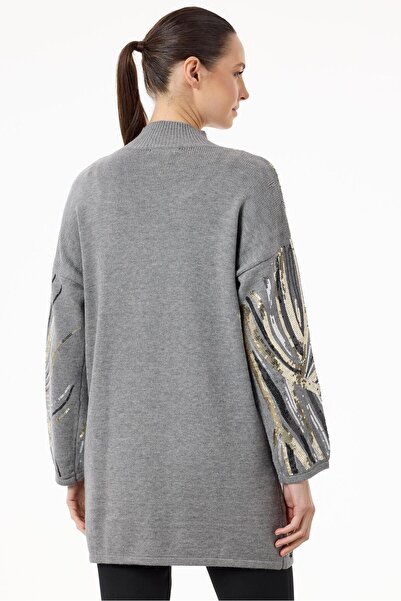Tığ Triko Desenli ve Payetli Triko Tunik GRİ
