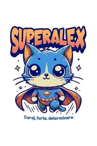OEM Autocolant Super Alex - Pisică Zburătoare Supereroină cu Margini Albe, Vi...