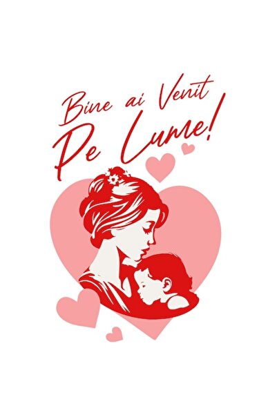 OEM Autocolant cu mamă și copil, inimă, text „Bun venit pe lume”, borduri alb...