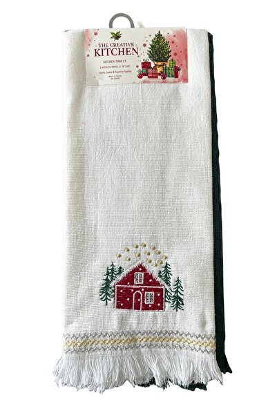 Villager&Son Yılbaşı Temalı 2 Li Kurulama Bezi Beyaz Yeşil