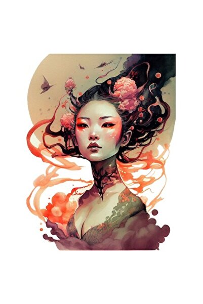 OEM Autocolant - zeiță asiatică, păr în vânt, flori roz, iubitori de anime, m...