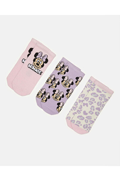 REDTAG جوارب ميني ماوس وردية وأرجوانية للبنات بطول الكاحل (3 أزواج)