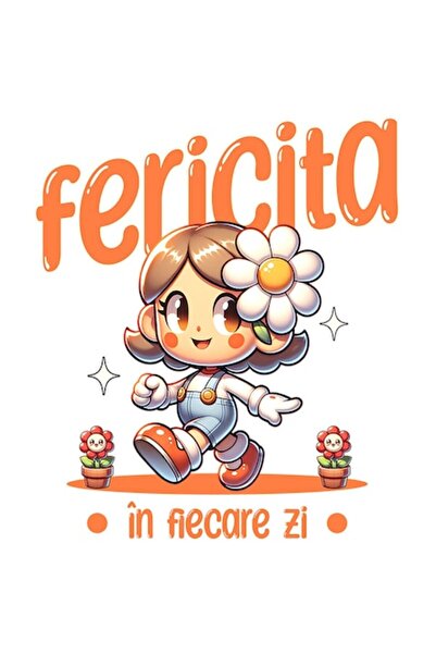 OEM Autocolant cu față animată fericită cu floare - „Happy Every Day”, copii,...