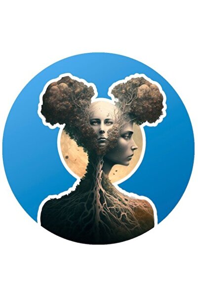 OEM Autocolant cu copac, portret, lună, fantezie, rădăcini, bordură albă, vin...