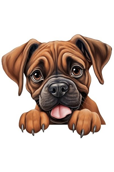 OEM Autocolant - ilustrație cățeluș maro, limbă scoasă, bordură albă, vinil P...