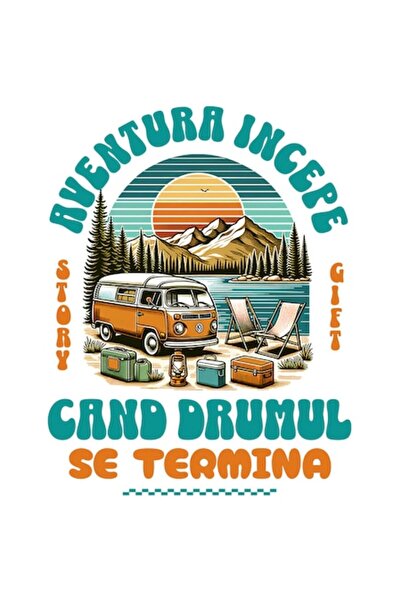 OEM Autocolant excursie cu rulota, munți, apus de soare, lac - „Aventura înce...