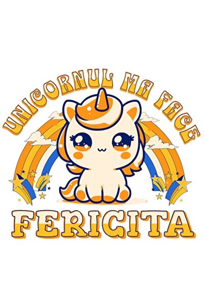 OEM Autocolant curcubeu unicorn galben - „Unicornul mă face fericit”, bordură...