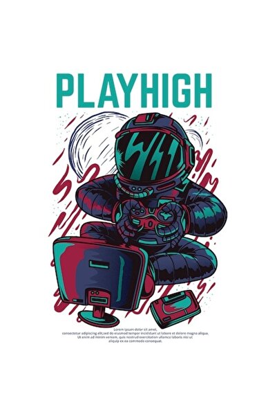 OEM Стикер — Мъж в костюм на астронавт, играещ на компютър (playhigh), PVC ви...