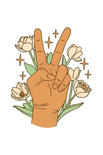 OEM Autocolant - Mână arătând semnul păcii cu bordură albă, vinil PVC, 10 cm