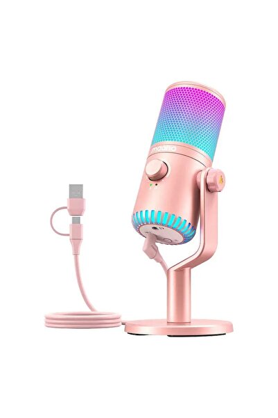 MAONO DM30RGB Microphone, pink, USB-C, 3.5mm mini jack, cardioid