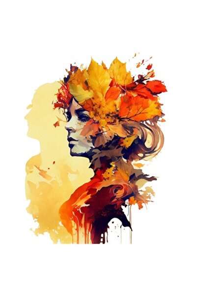 OEM Autocolant cu portretul „Regina toamnei”, păr acoperit de frunze ruginite...