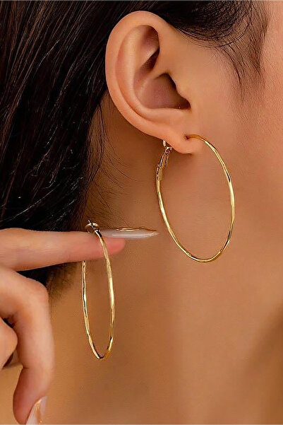 TAKIŞTIR أقراط دائرية من الفولاذ مقاس 55 ملم باللون الذهبي (زوج)