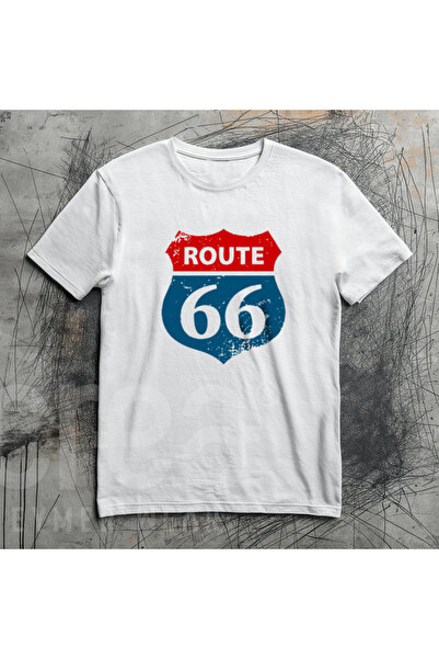 Crea Eymer Wear Route 66 Designed - Printed Cotton Crew Neck T-Shirt Black-Black