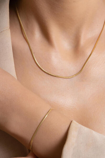 AMES GOLD KUYUMCULUK 14 Ayar Altın Balık Sırtı ve Bileklik Takımı Kolye