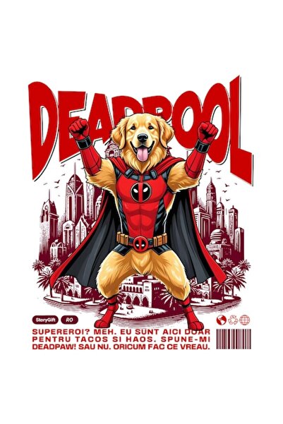OEM Autocolant Golden Retriever în costum de Deadpool cu ​​pelerină, vinil PV...