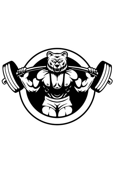 OEM Autocolant ursuleț ridicând greutăți, în carouri, alb-negru, bordură albă...