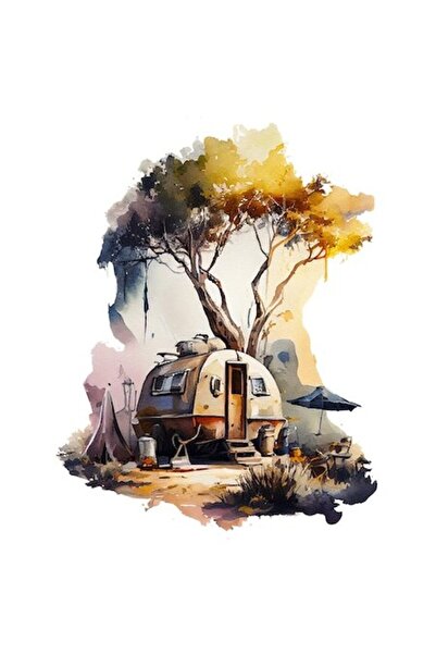 OEM Αυτοκόλλητο τοπίου κάμπινγκ - τροχόσπιτο δίπλα σε δέντρο, ορεινή περιπέτε...