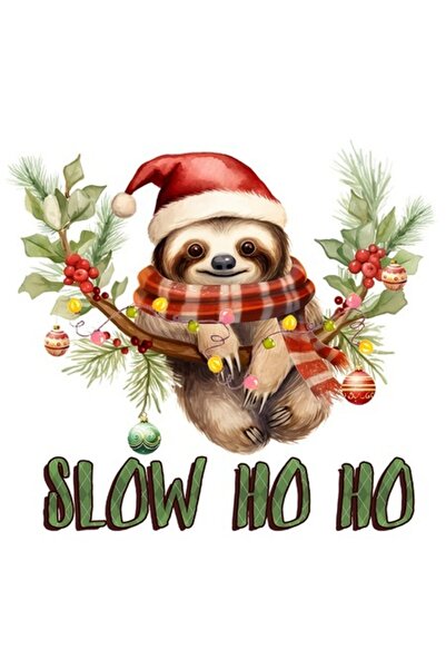 OEM Autocolant leneș „Slow Ho Ho” – ilustrație de Crăciun, bordură albă, vini...